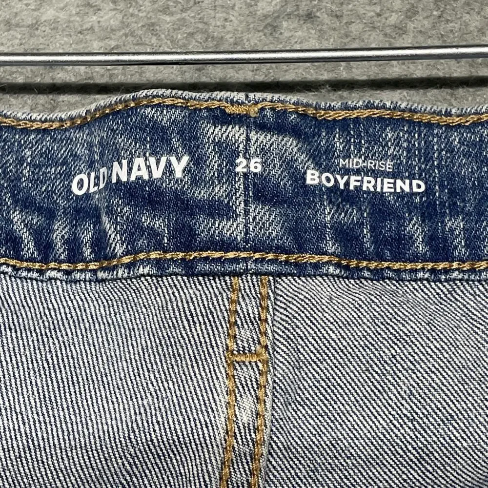 NWT Old Navy Mid Rise Boyfriend Jeans Womens Plus Size 26 Cuffed Stretch Denim